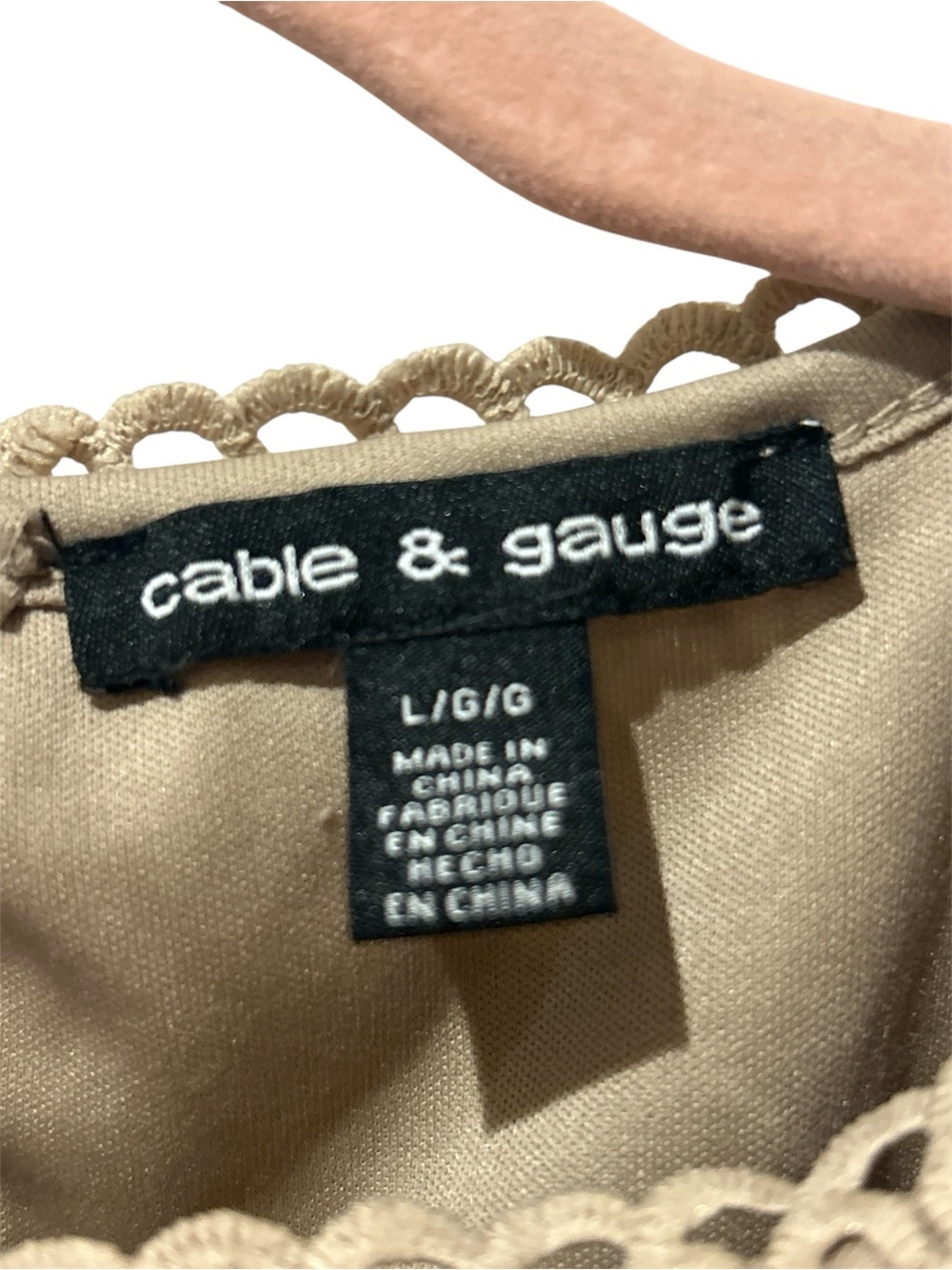 Cable & Gauge Tan/Taupe Lace Flutter Sleeve Shell - Picture 3 of 3